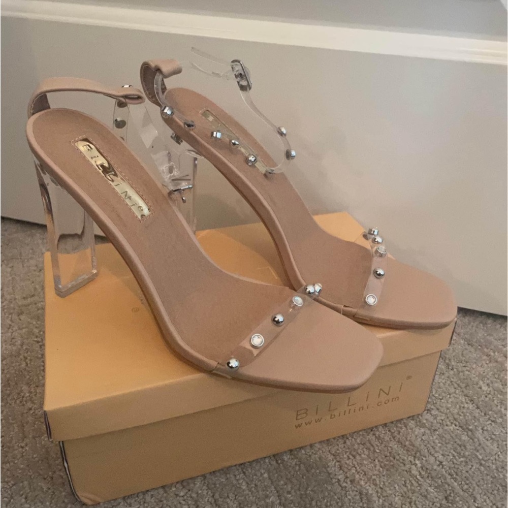 Billini Tan Women's Heels with Clear Straps